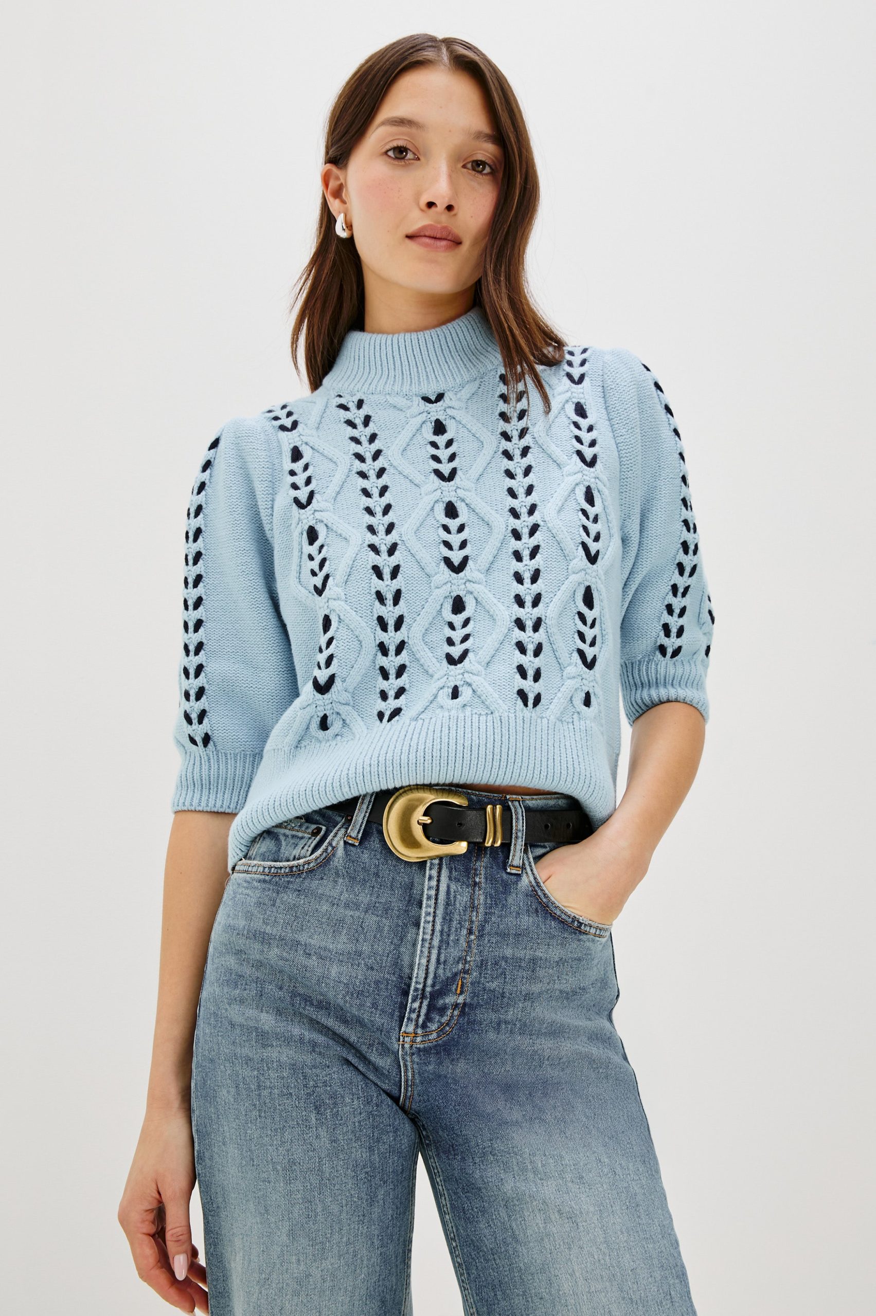 ADDY SWEATER - SKY NAVY CABLES