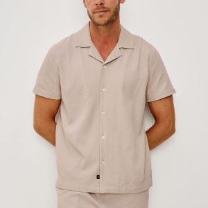 AMALFI SHIRT - KHAKI CHECK SEERSUCKER