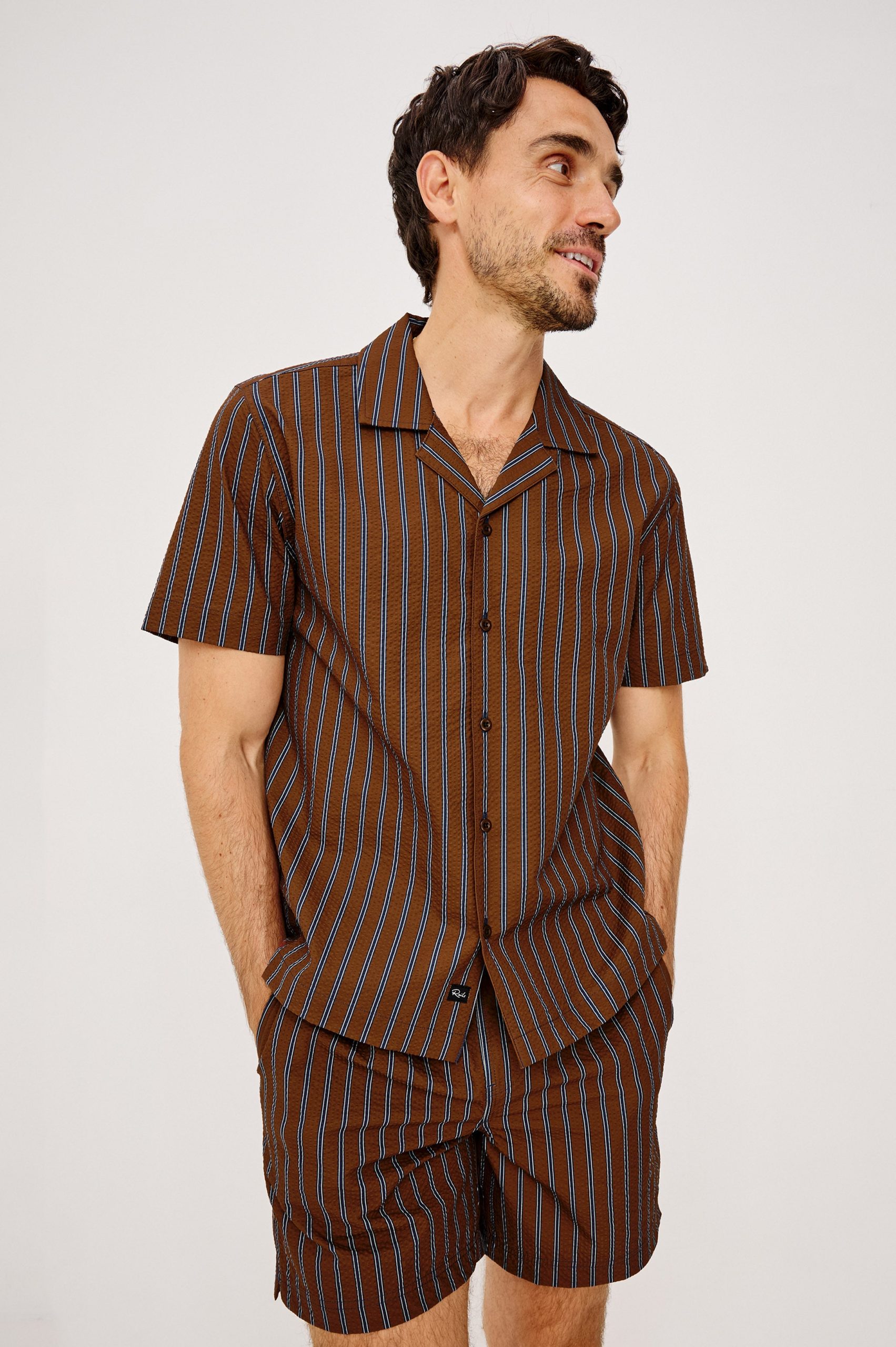 AMALFI SHIRT - RUST NAVY STRIPE