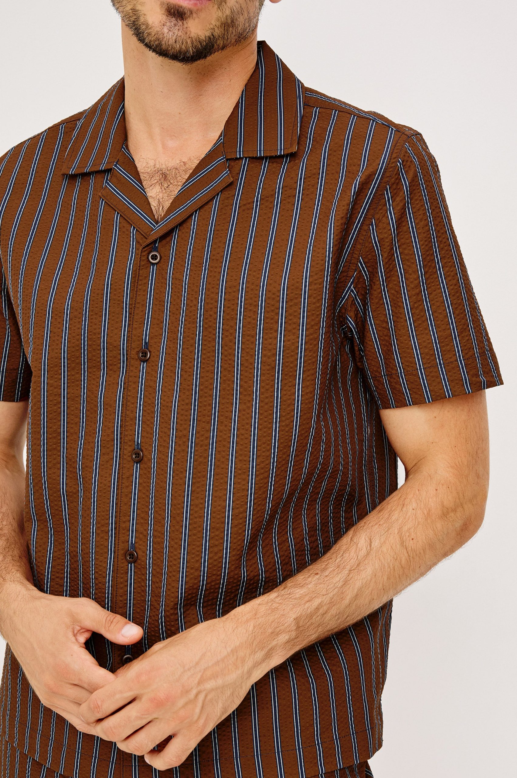 AMALFI SHIRT - RUST NAVY STRIPE - Image 2