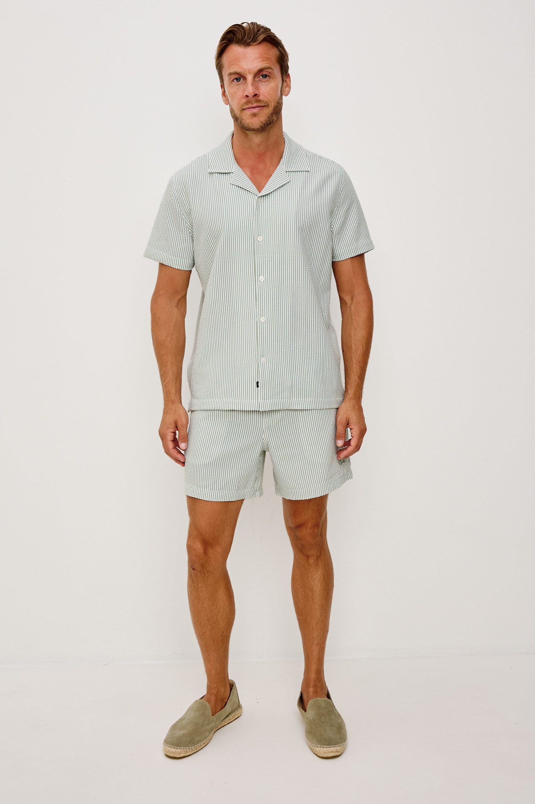 AMALFI SHIRT - SAGE WHITE SEERSUCKER - Image 3