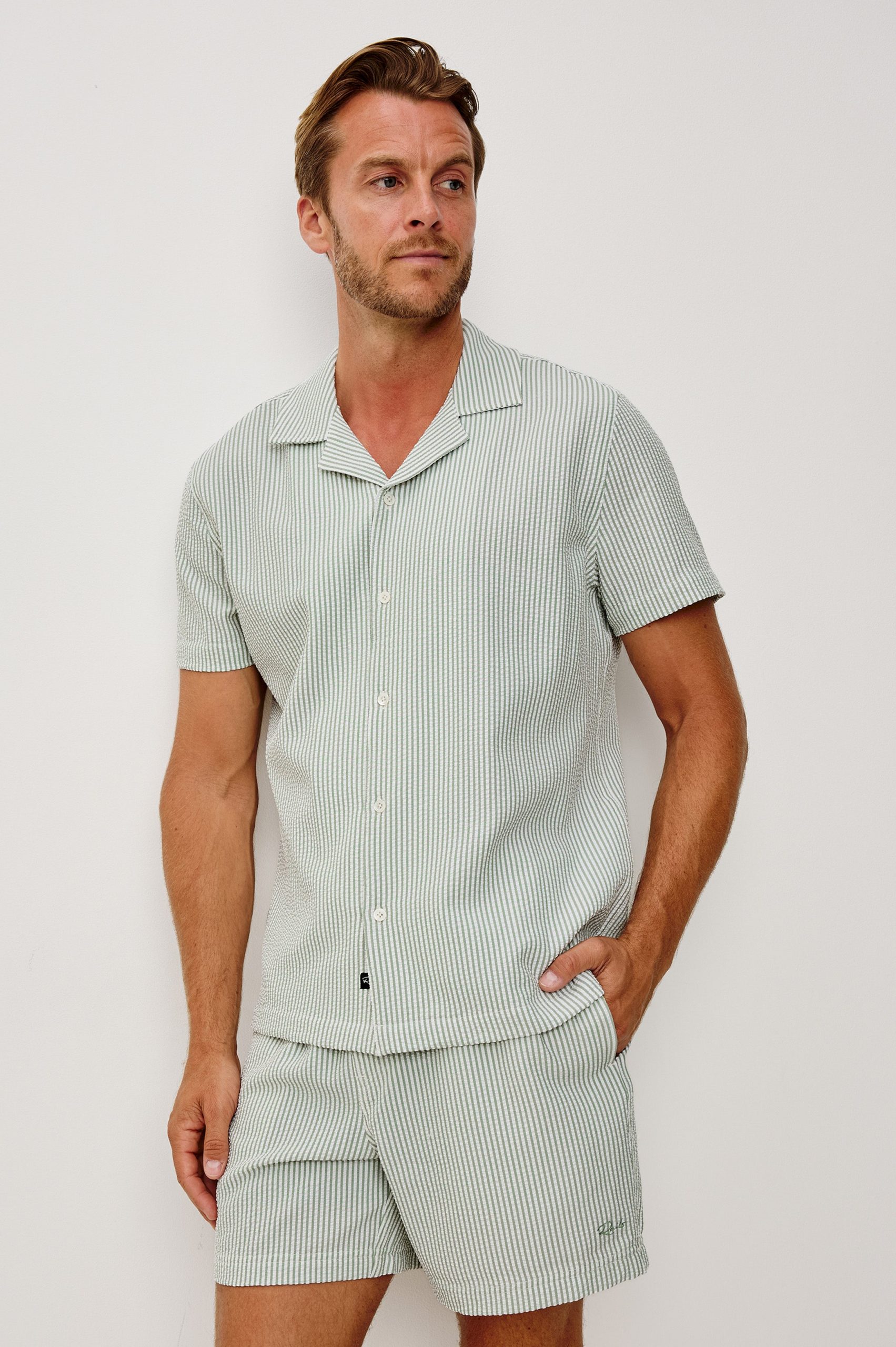 AMALFI SHIRT - SAGE WHITE SEERSUCKER - Image 4