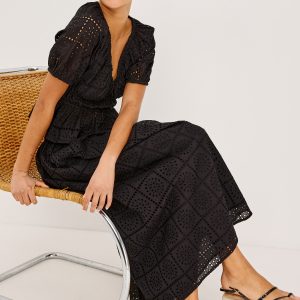 ARGENTA TOP - BLACK GRID EMBROIDERY