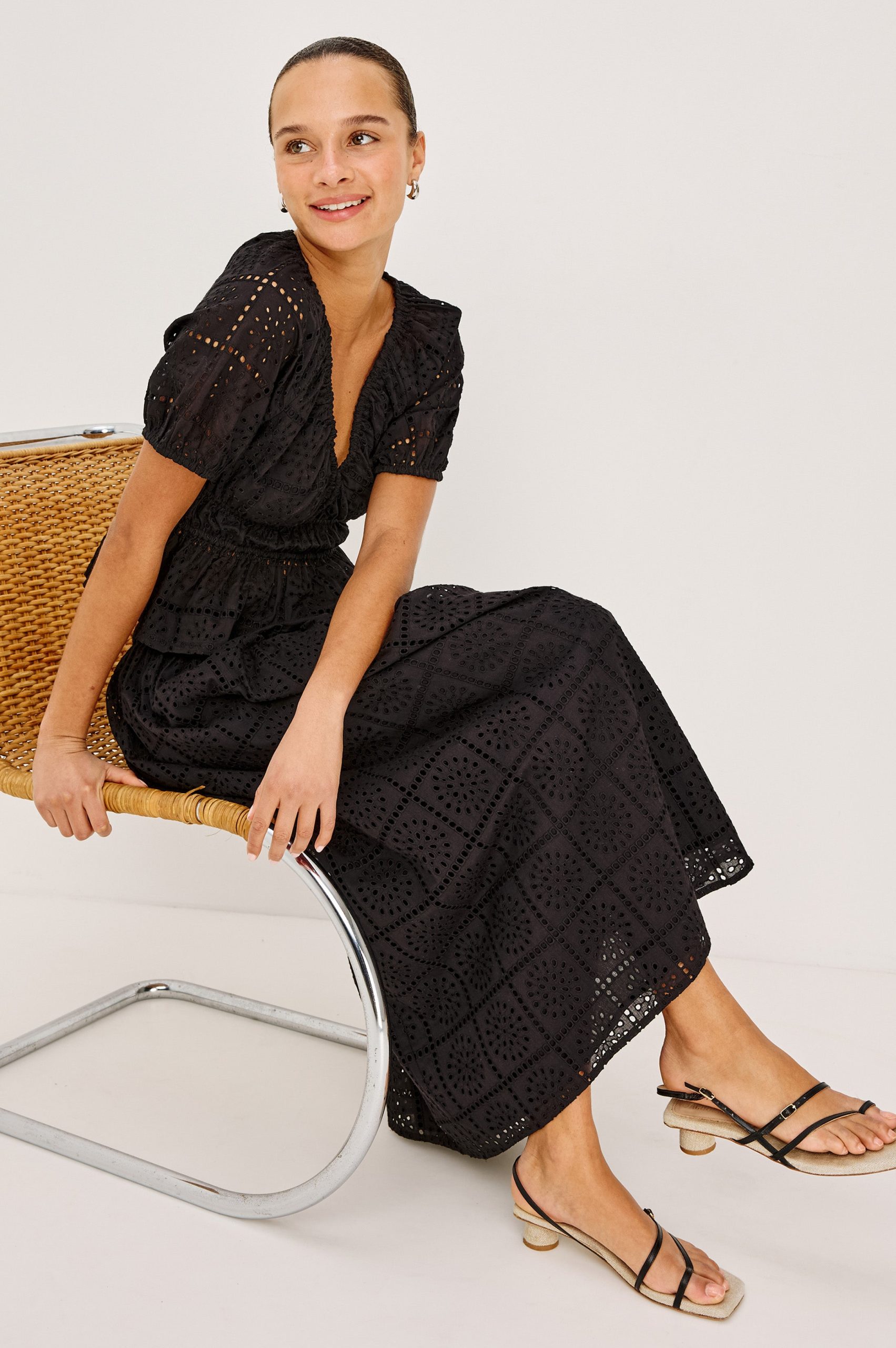 ARGENTA TOP - BLACK GRID EMBROIDERY