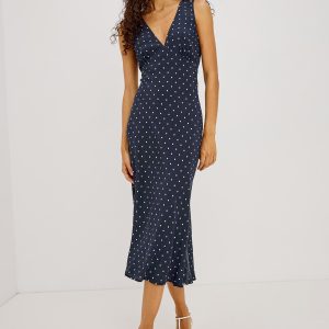 AUDRINA DRESS - NAVY POLKA DOTS