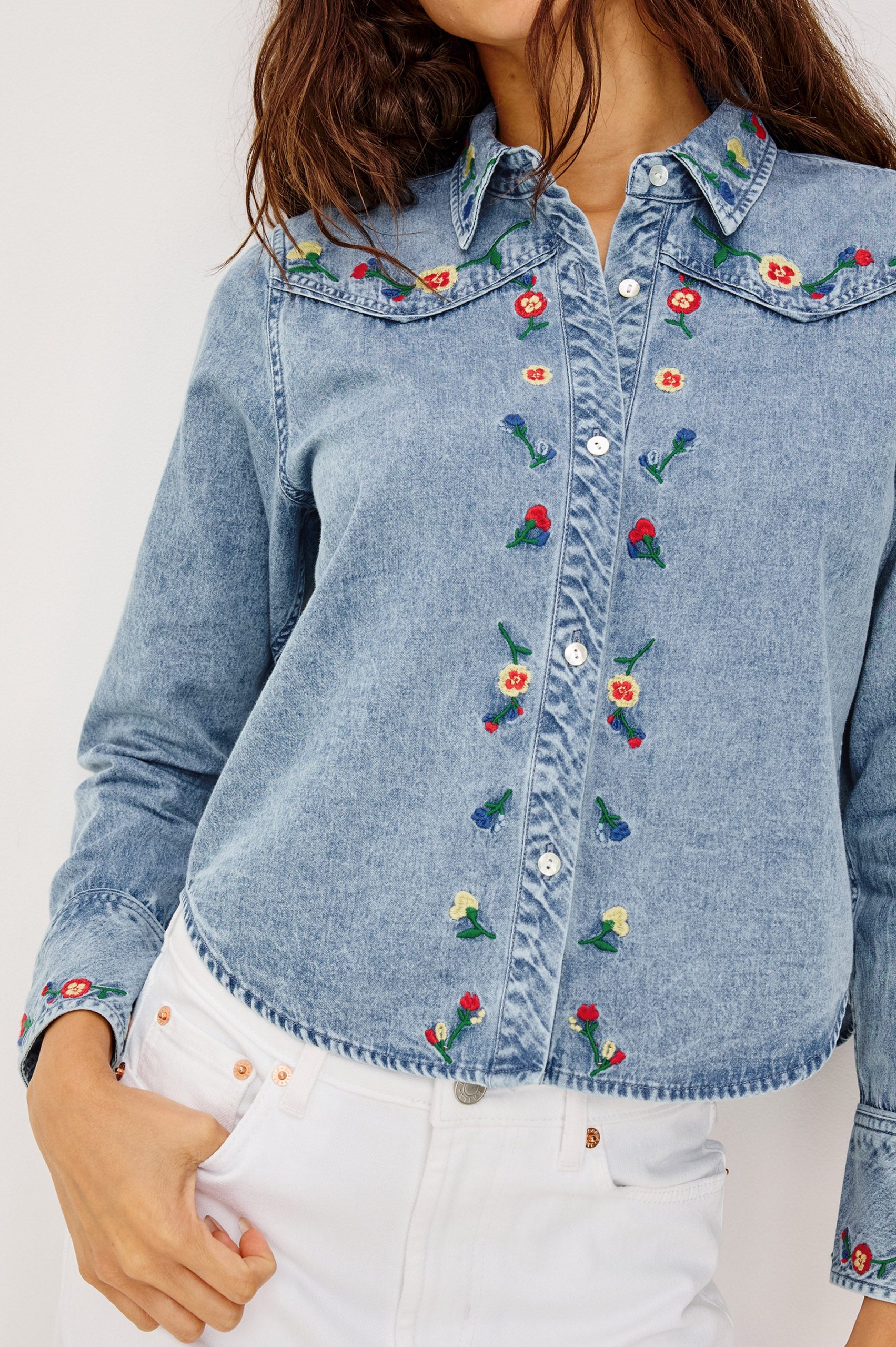 BARI SHIRT - FADED INDIGO FLORAL EMBROIDERY - Image 2