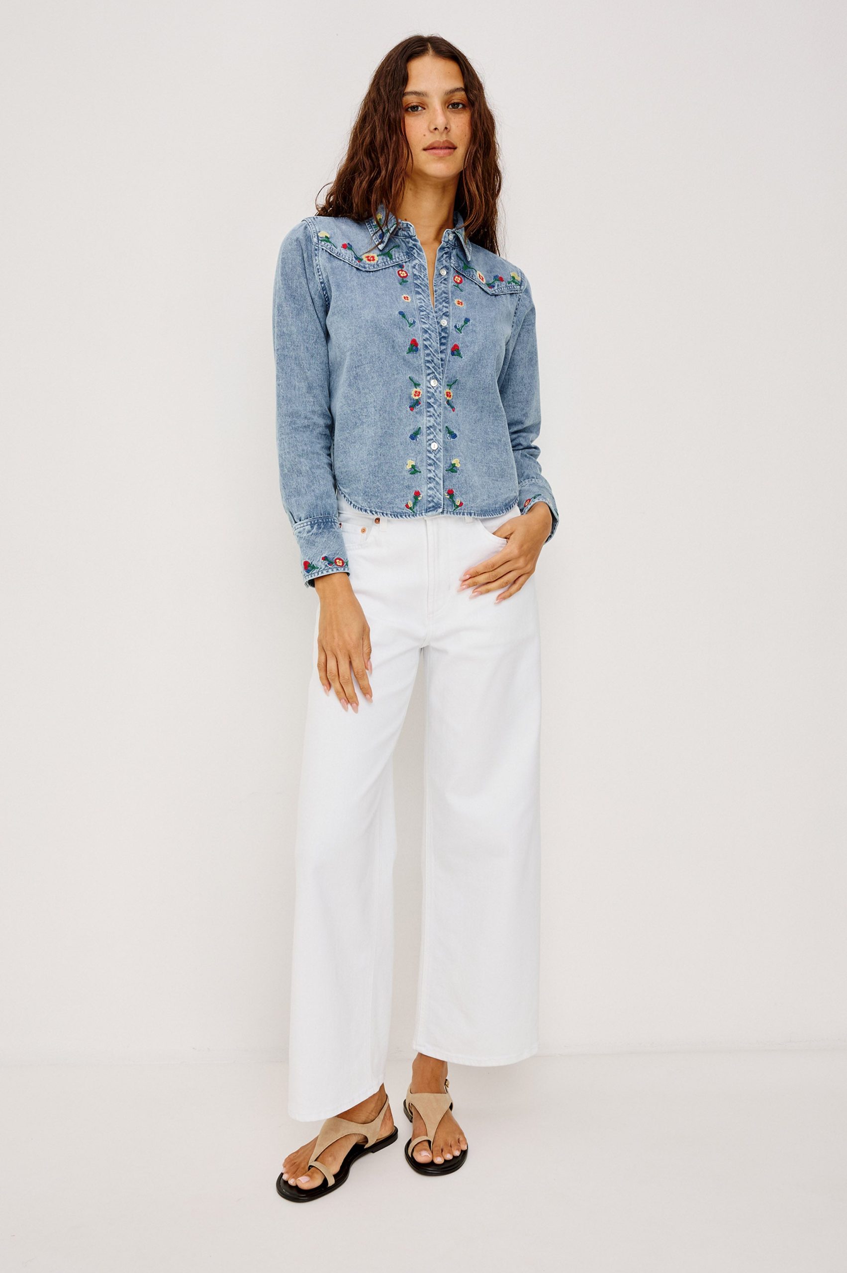 BARI SHIRT - FADED INDIGO FLORAL EMBROIDERY - Image 3