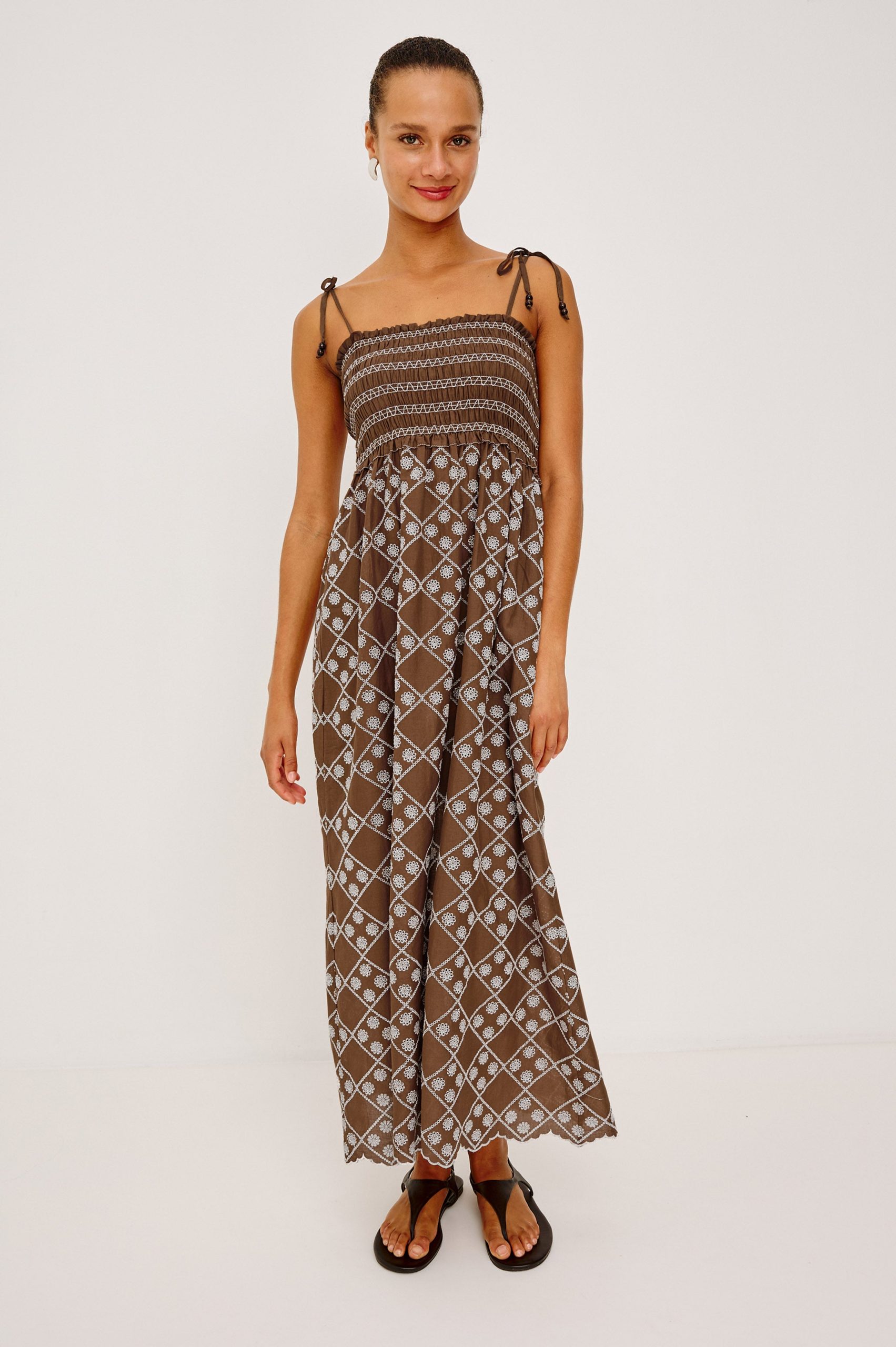BECCA DRESS - COCOA DAISY EMBROIDERY