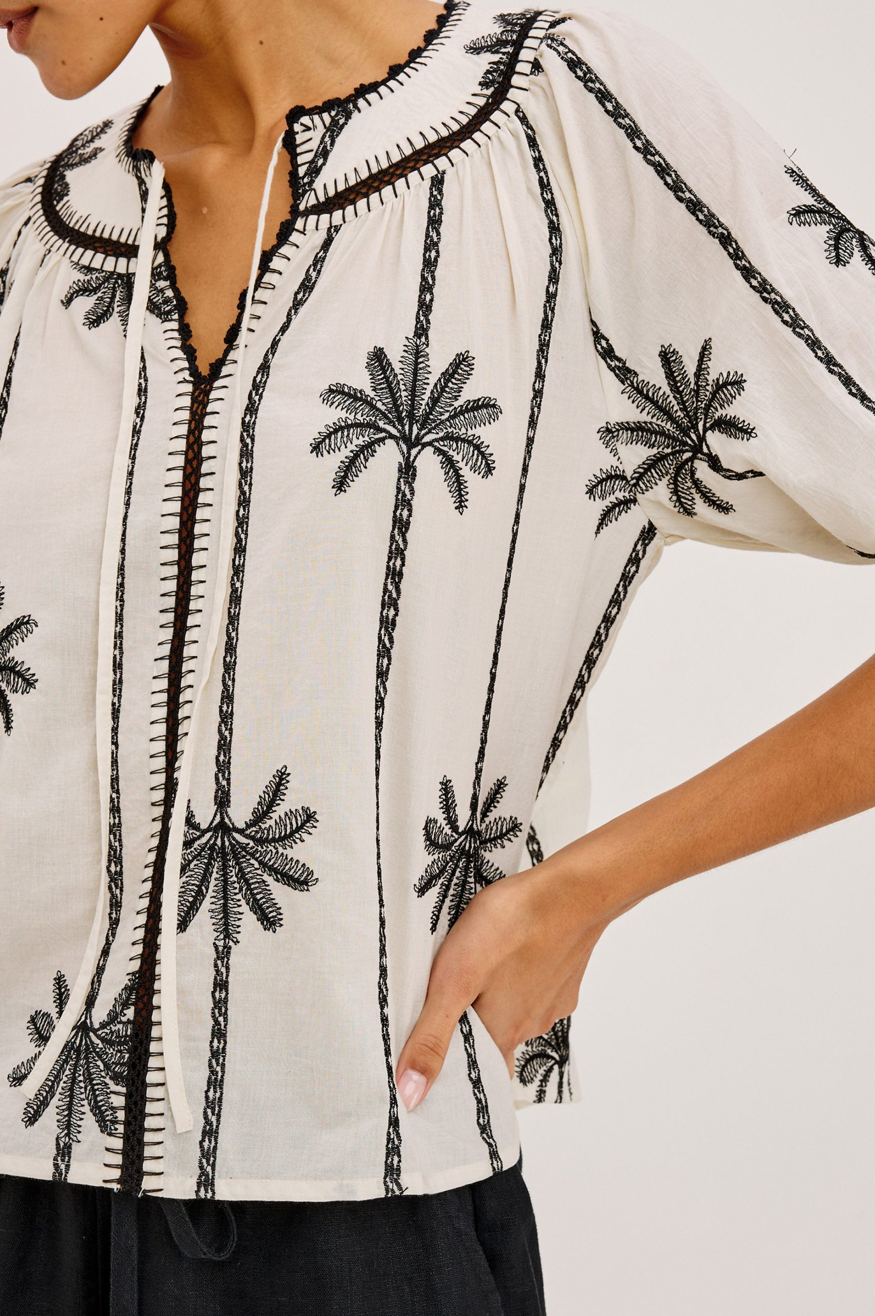 BELINA TOP - EMBROIDERED PALMS - Image 2