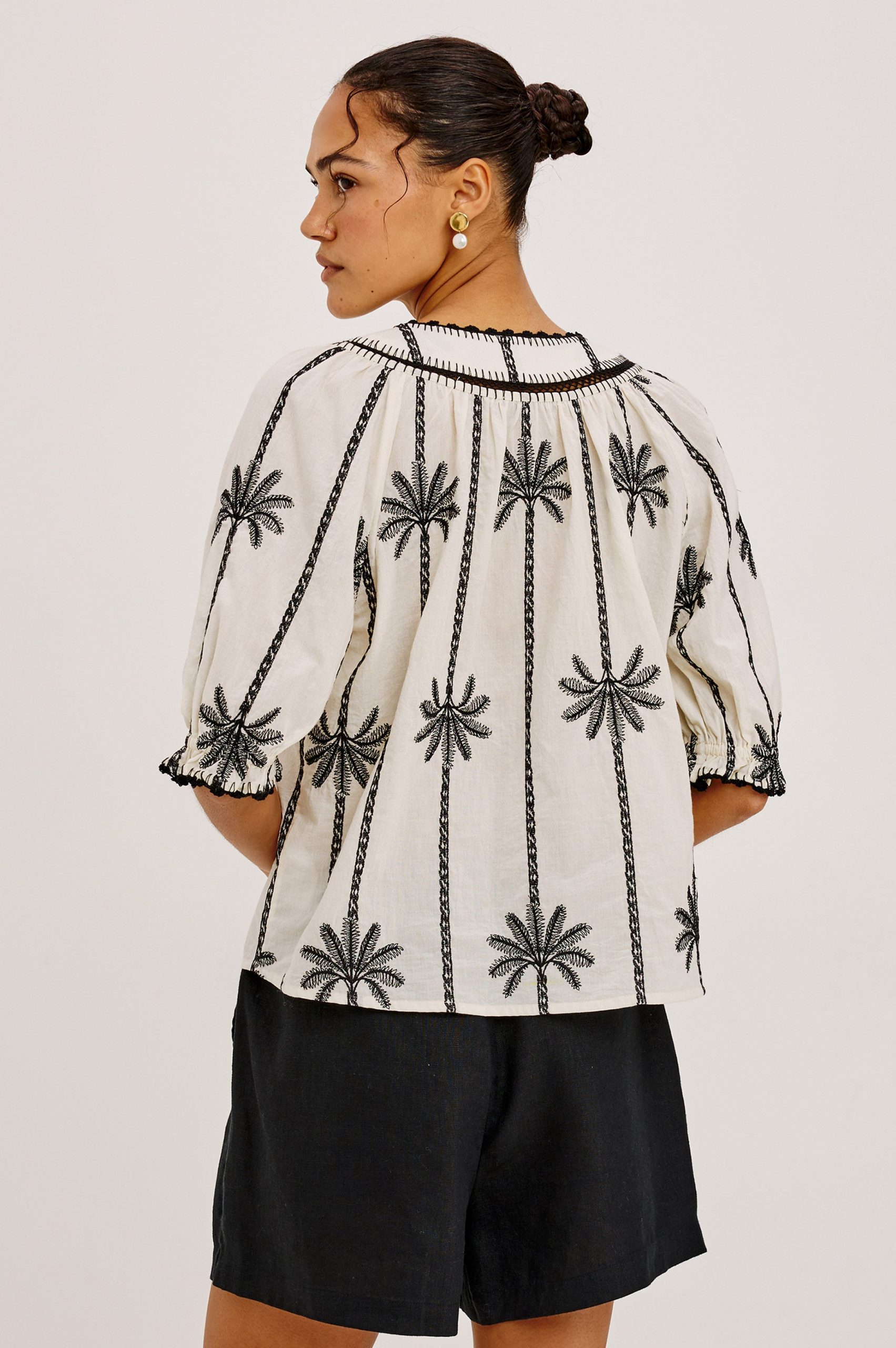 BELINA TOP - EMBROIDERED PALMS - Image 5