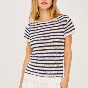 CADY TOP - IVORY INDIGO STRIPE