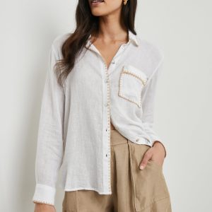 CHARLI SHIRT - WHITE BLANKET STITCH