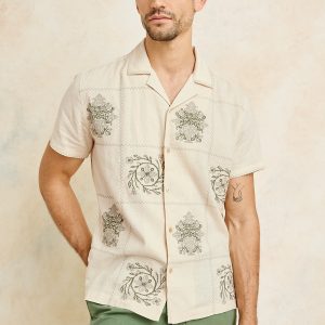 CLAIRO SHIRT - CREAM QUILT SQUARES