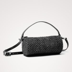 COMO MINI BARREL BAG - BLACK RAFFIA