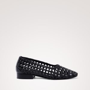 CORTONA WOVEN BALLET FLAT - BLACK LEATHER
