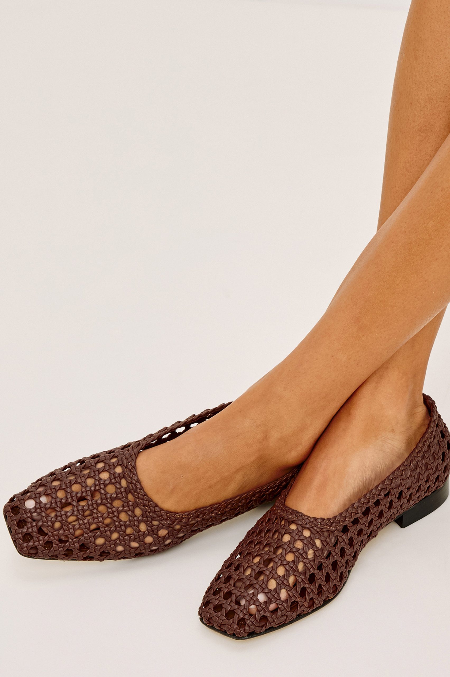 CORTONA WOVEN BALLET FLAT - DARK BROWN LEATHER - Image 3