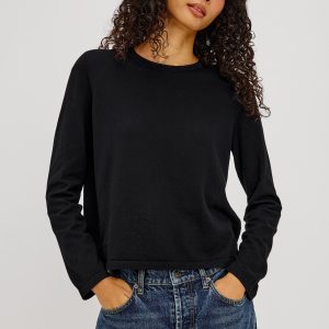 COTTON CASHMERE LONG SLEEVE T-SHIRT - BLACK
