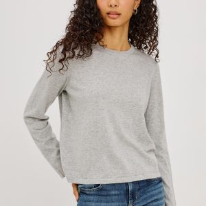 COTTON CASHMERE LONG SLEEVE T-SHIRT - HEATHER GREY