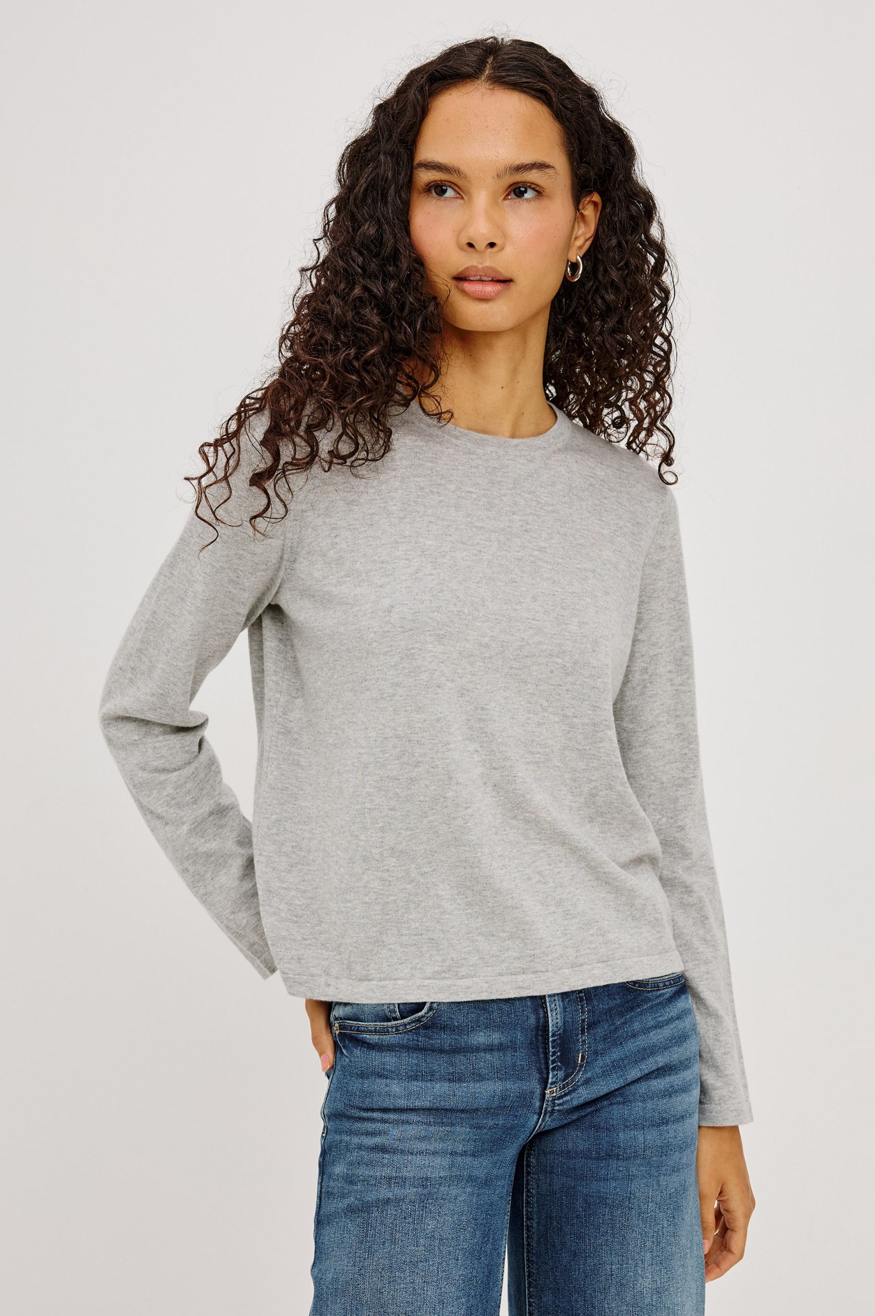 COTTON CASHMERE LONG SLEEVE T-SHIRT - HEATHER GREY