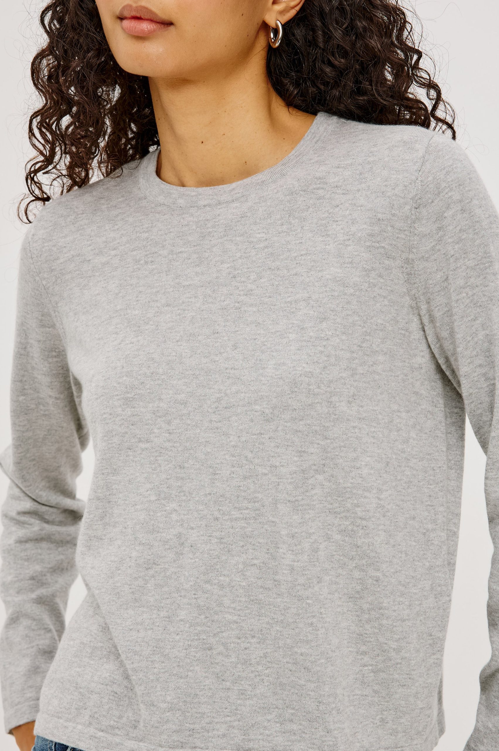 COTTON CASHMERE LONG SLEEVE T-SHIRT - HEATHER GREY - Image 2
