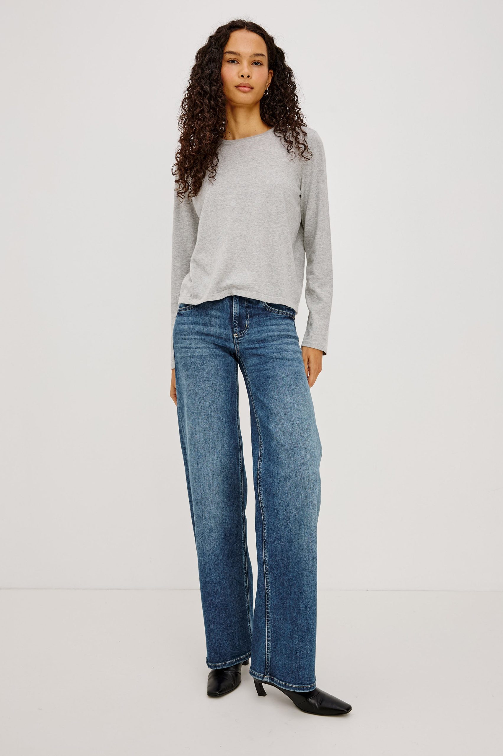 COTTON CASHMERE LONG SLEEVE T-SHIRT - HEATHER GREY - Image 3