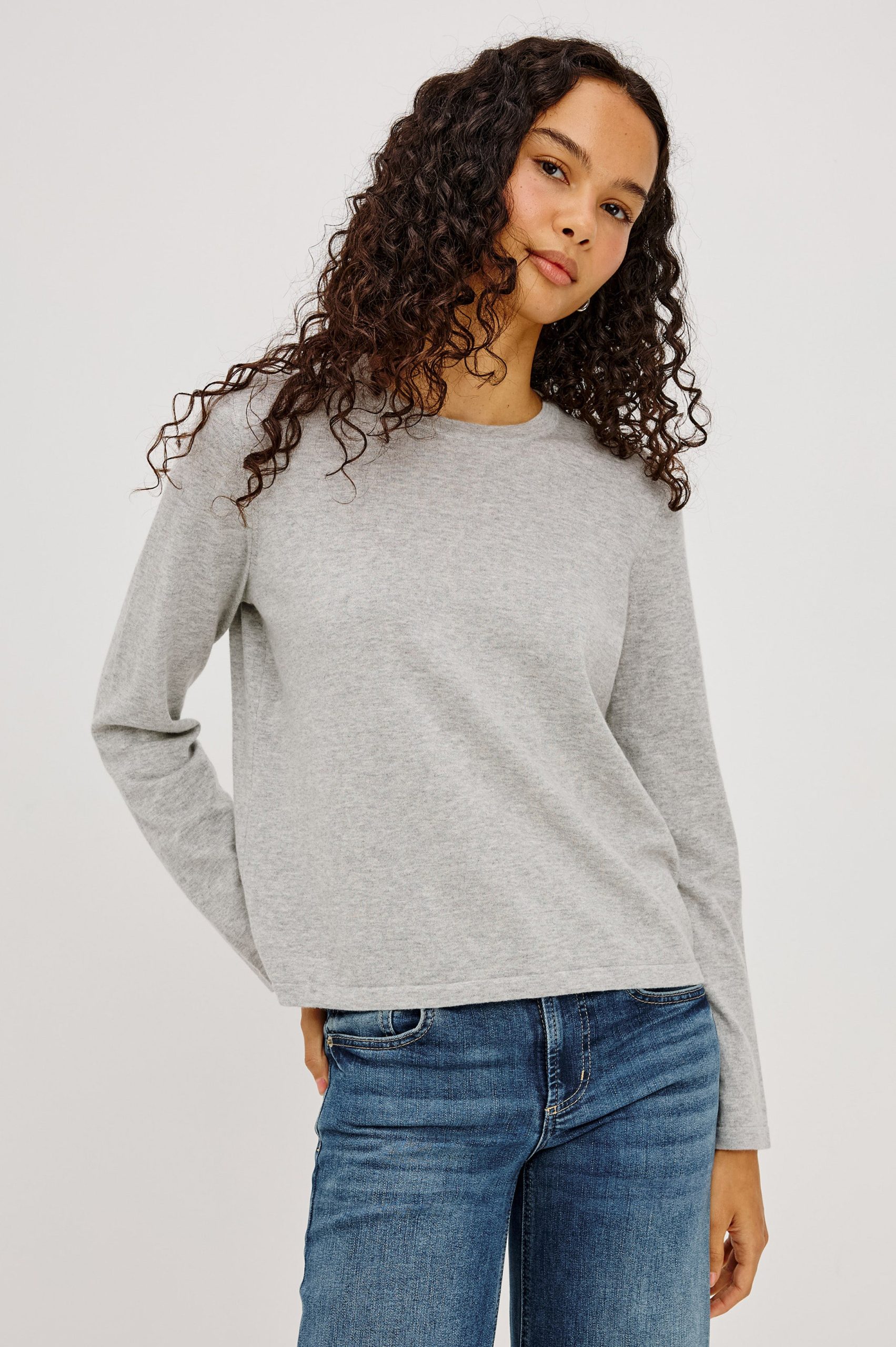 COTTON CASHMERE LONG SLEEVE T-SHIRT - HEATHER GREY - Image 4