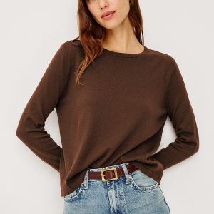 COTTON CASHMERE LONG SLEEVE T-SHIRT - ESPRESSO