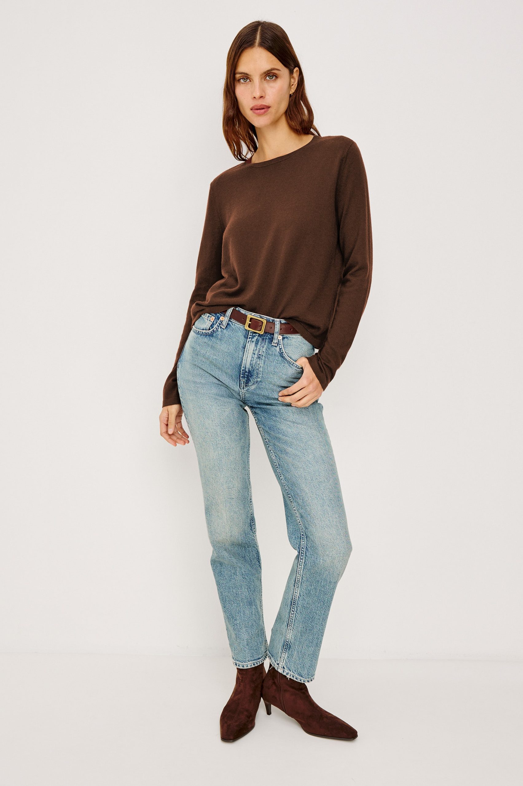 COTTON CASHMERE LONG SLEEVE T-SHIRT - ESPRESSO - Image 3