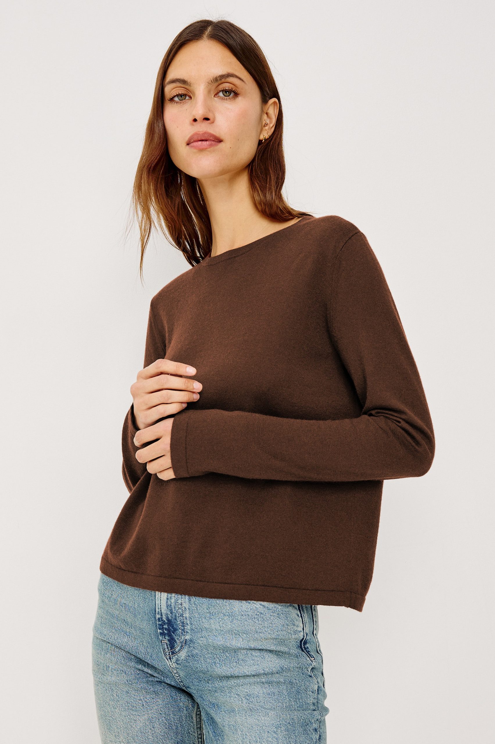 COTTON CASHMERE LONG SLEEVE T-SHIRT - ESPRESSO - Image 4