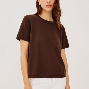 COTTON CASHMERE T-SHIRT - ESPRESSO