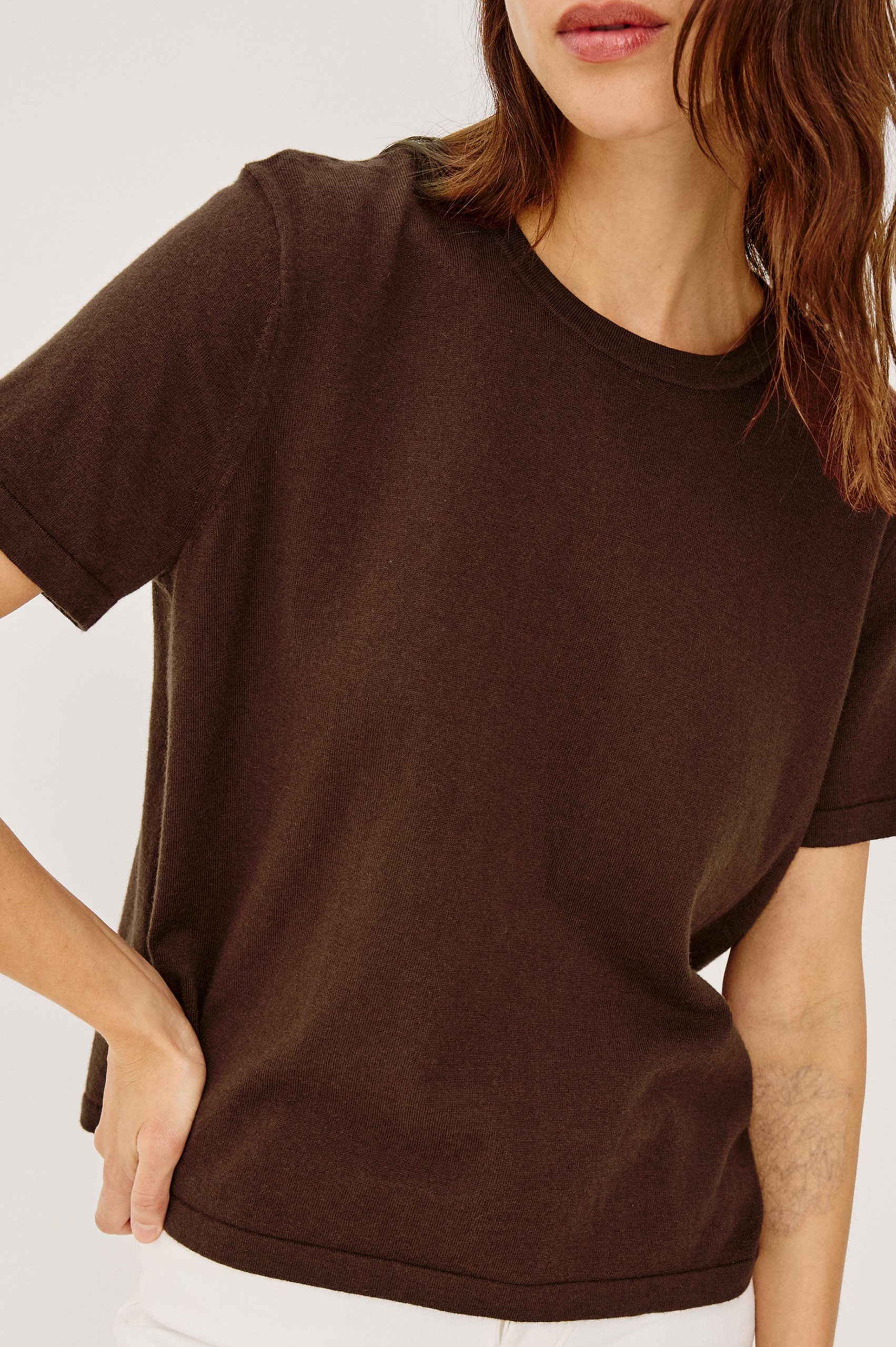 COTTON CASHMERE T-SHIRT - ESPRESSO - Image 2
