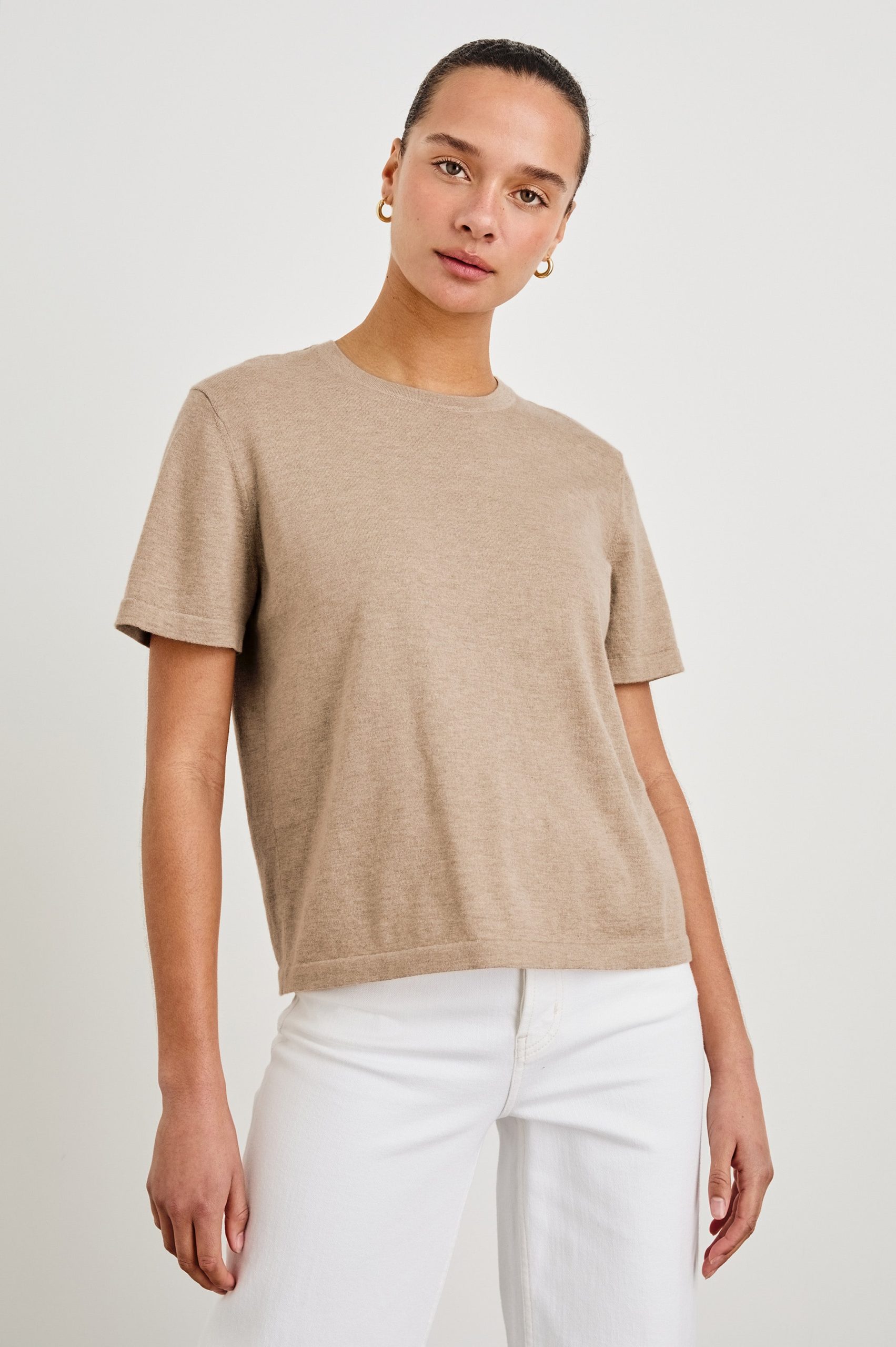 COTTON CASHMERE T-SHIRT - HEATHER OAT