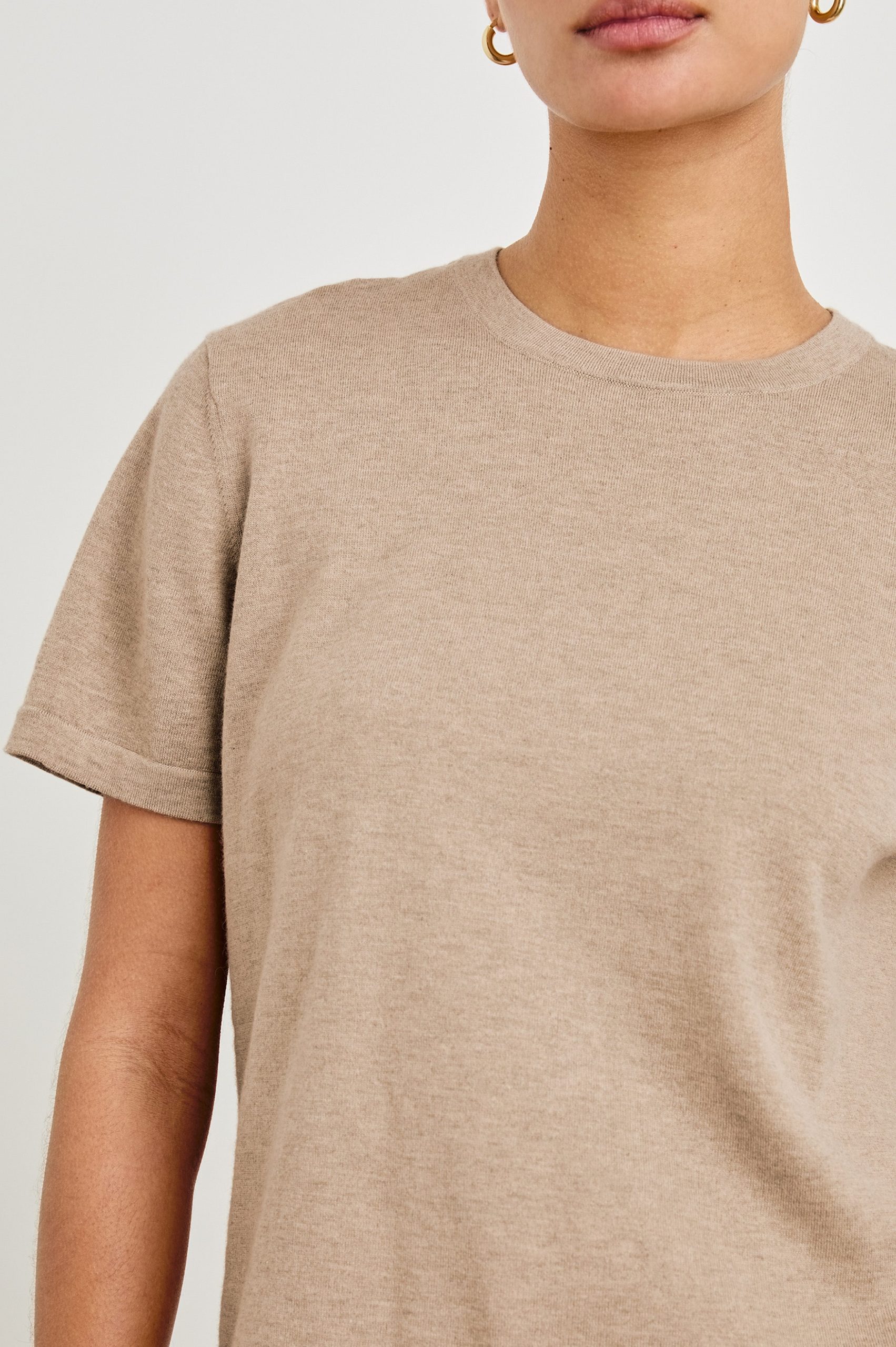 COTTON CASHMERE T-SHIRT - HEATHER OAT - Image 3