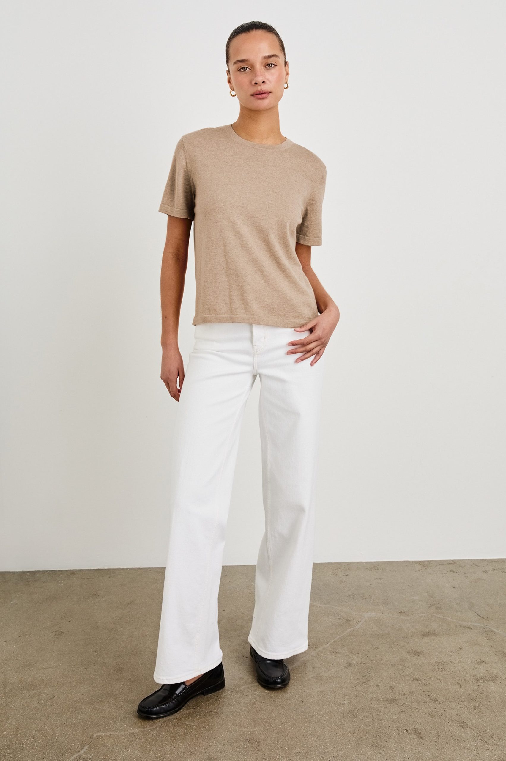 COTTON CASHMERE T-SHIRT - HEATHER OAT - Image 4