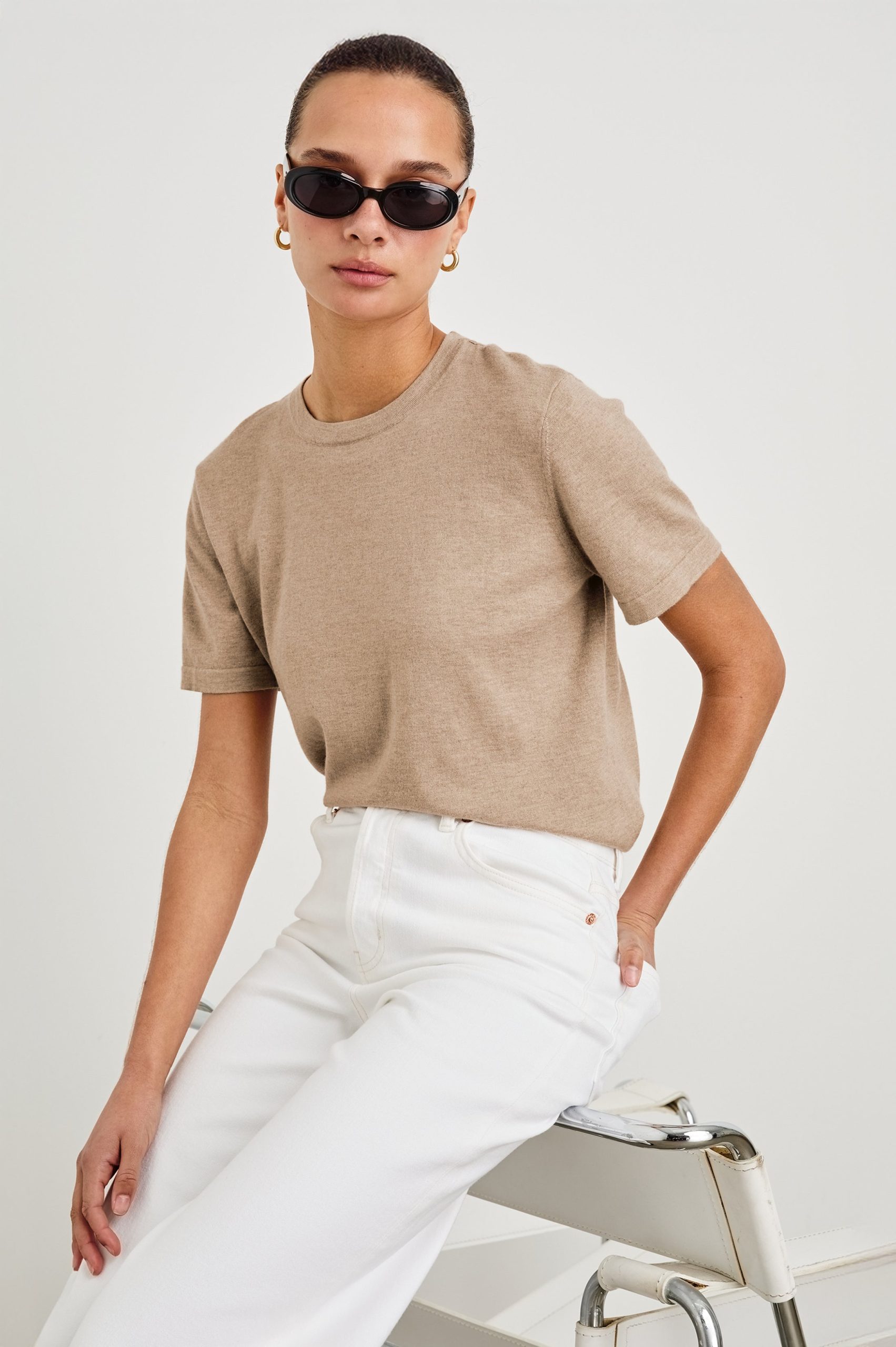 COTTON CASHMERE T-SHIRT - HEATHER OAT - Image 2