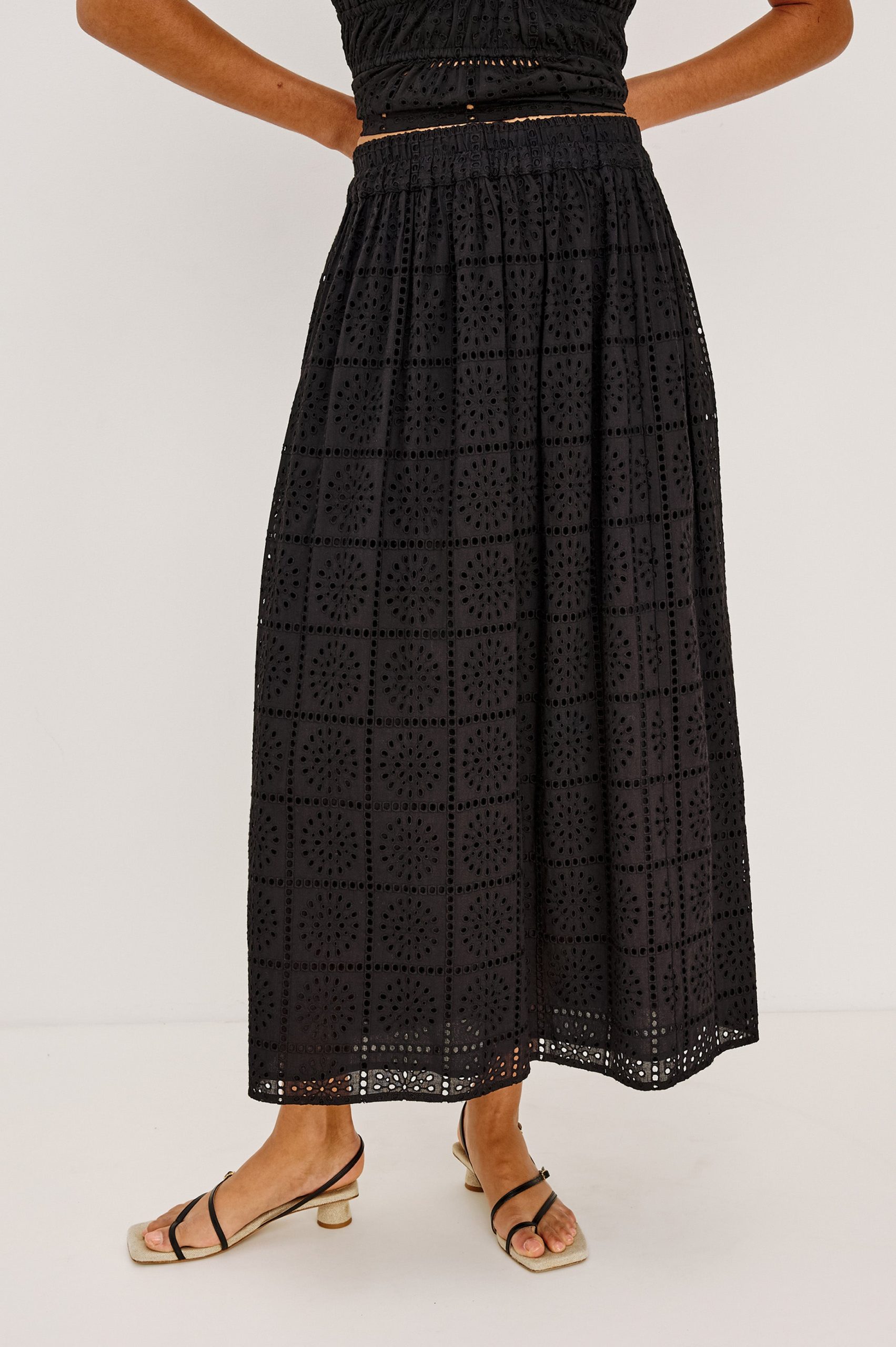 DAX SKIRT - BLACK GRID EMBROIDERY