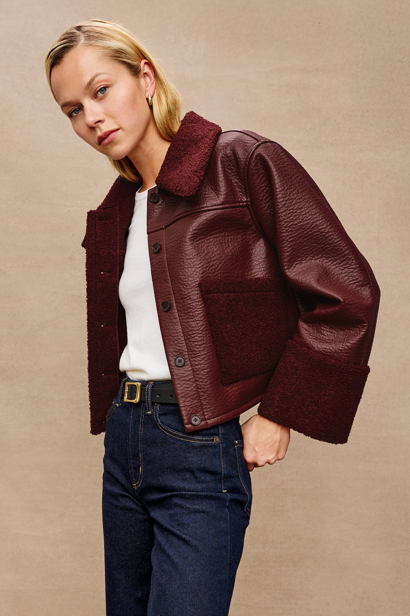 DRIA JACKET - MAROON SHEARLING