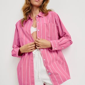 ELSA SHIRT - HIBISCUS WHITE STRIPE