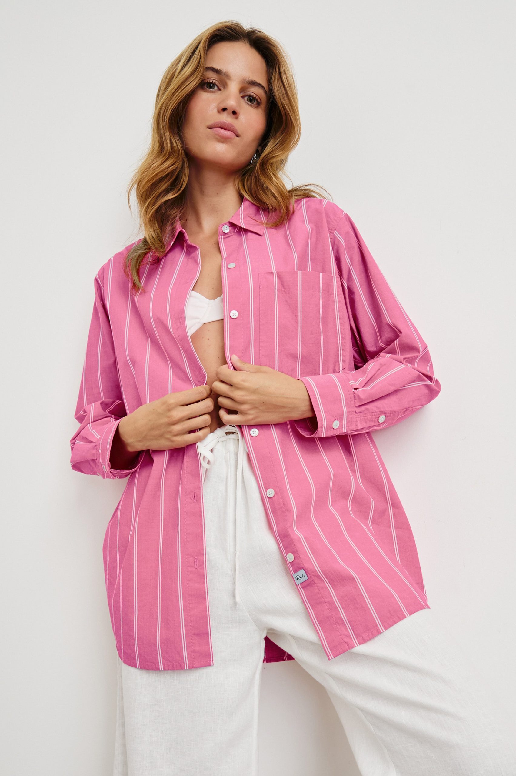 ELSA SHIRT - HIBISCUS WHITE STRIPE