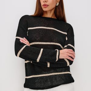 EVANGELINE SWEATER - BLACK LINEN STRIPE