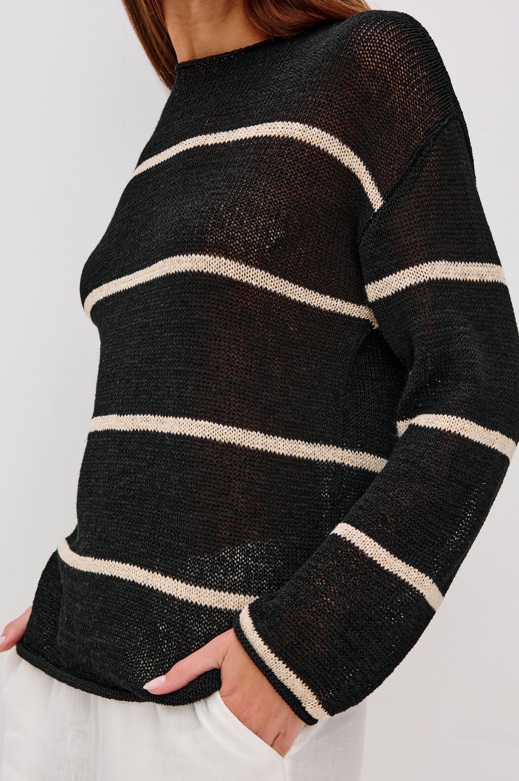 EVANGELINE SWEATER - BLACK LINEN STRIPE - Image 2