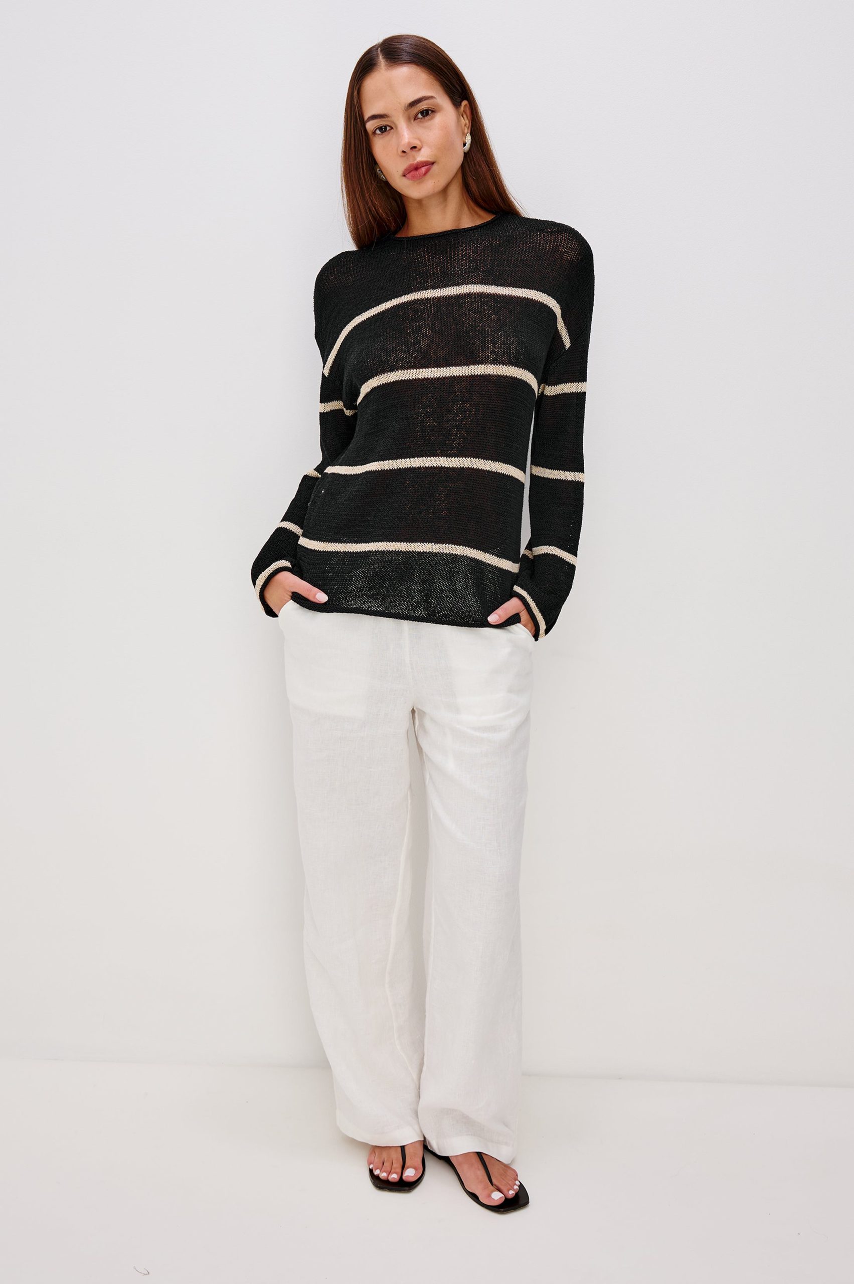 EVANGELINE SWEATER - BLACK LINEN STRIPE - Image 4