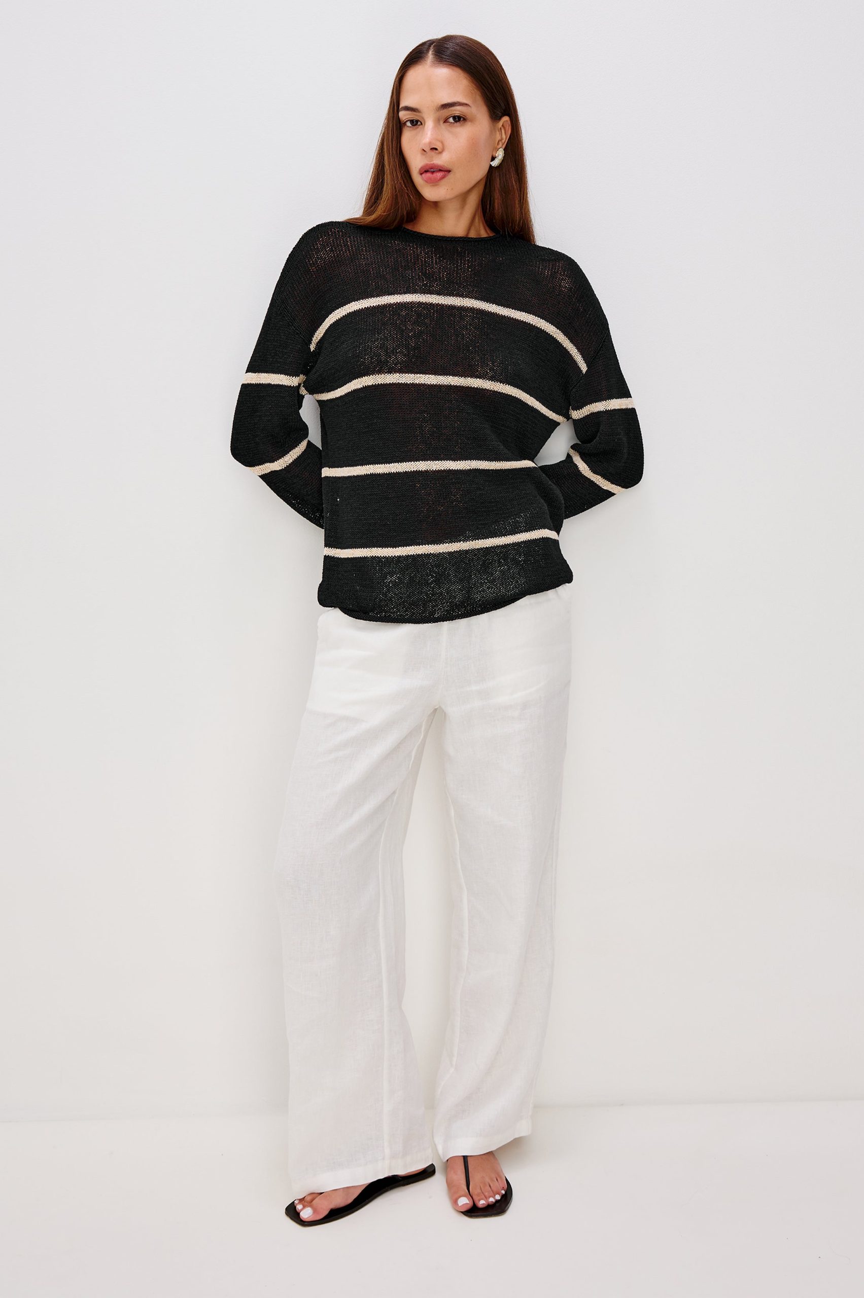 EVANGELINE SWEATER - BLACK LINEN STRIPE - Image 3