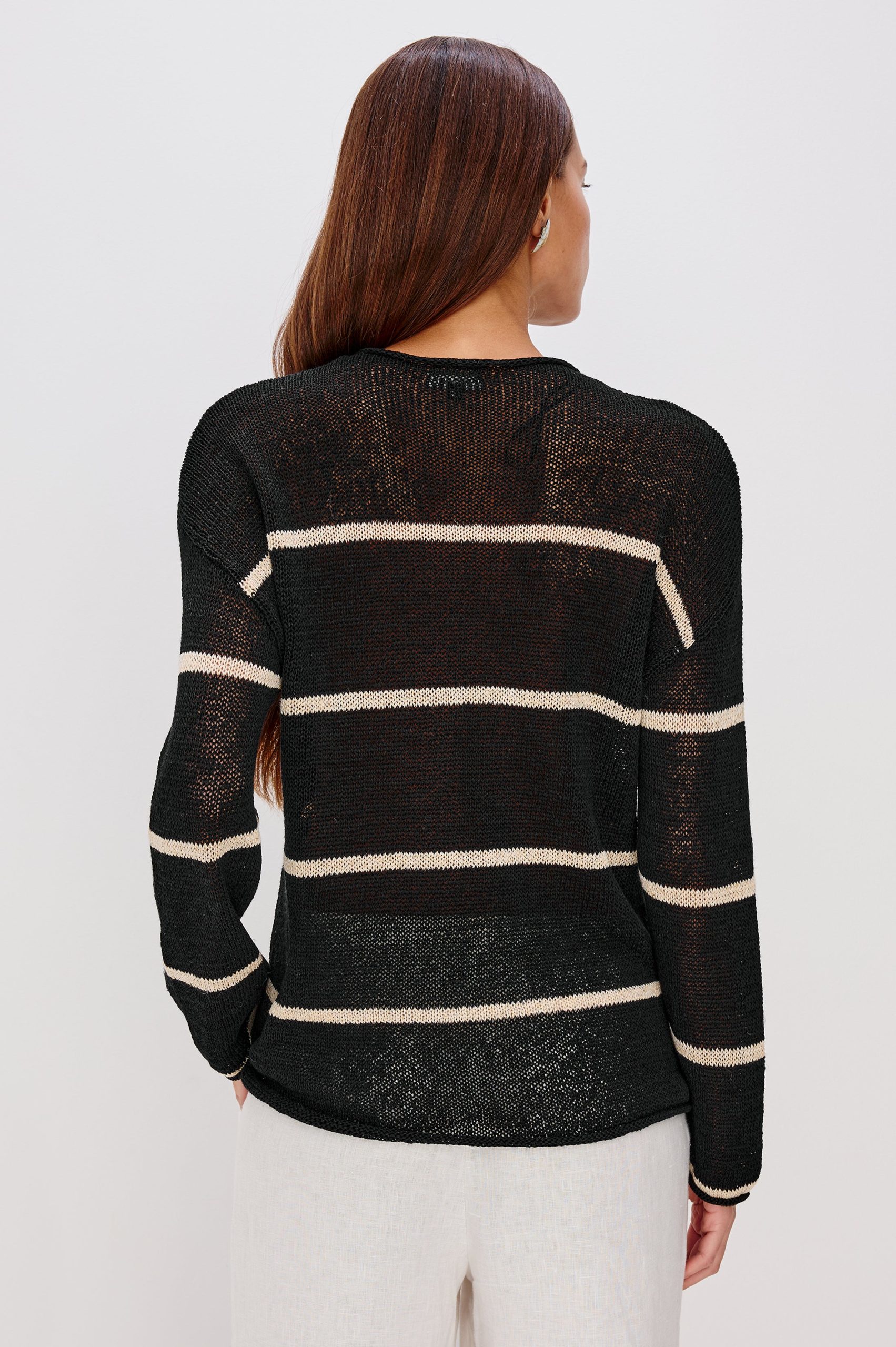 EVANGELINE SWEATER - BLACK LINEN STRIPE - Image 5