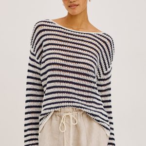 EVANGELINE SWEATER - IVORY INDIGO STRIPE