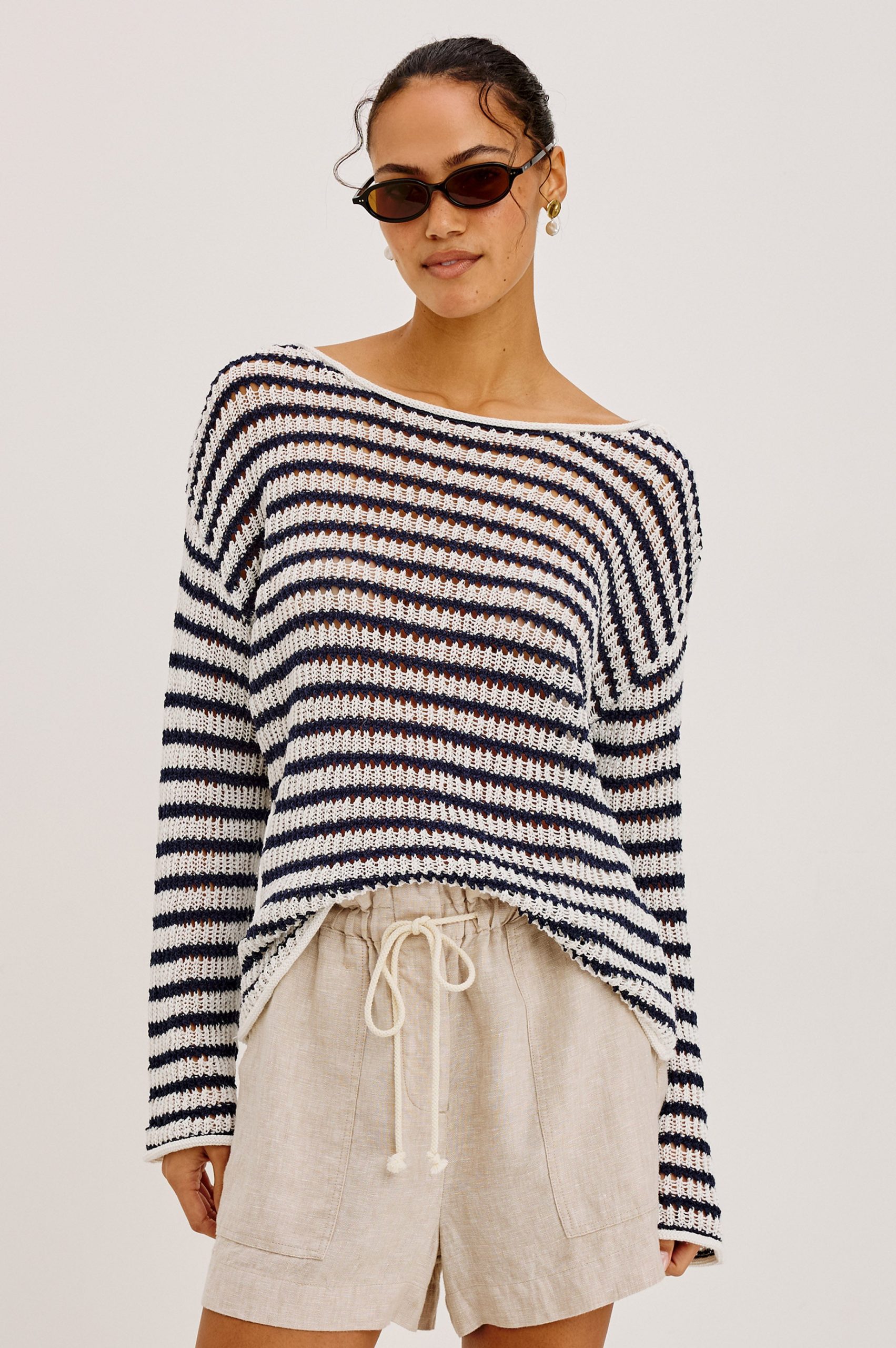 EVANGELINE SWEATER - IVORY INDIGO STRIPE