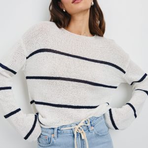 EVANGELINE SWEATER - NAVY WHITE STRIPE