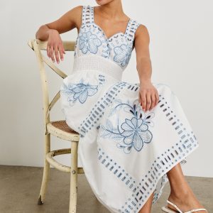 FAWN DRESS - WHITE BLUE EMBROIDERY