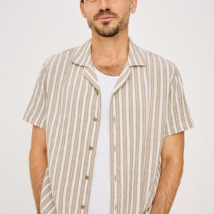 FIELDER SHIRT - KHAKI WHITE STRIPE