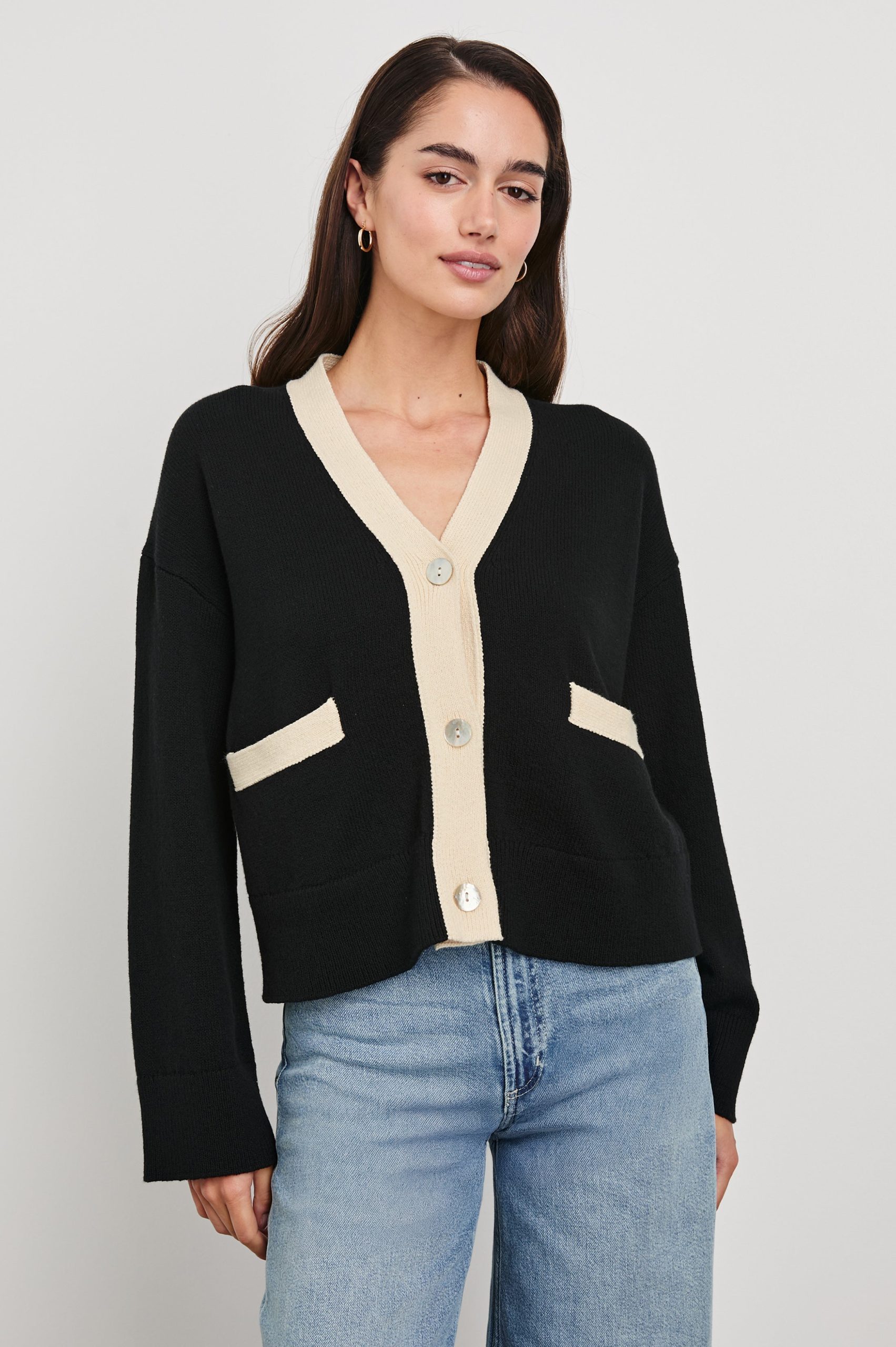 GENEVA CARDIGAN - BLACK IVORY - Image 3